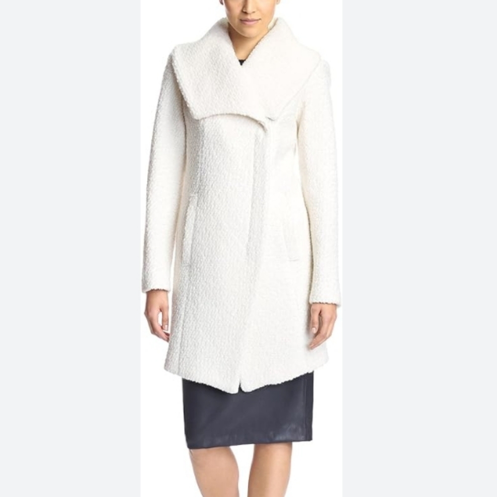 NWOT Dawn Levy DL2 Adelaide Wool Blend Mid Length Car Coat Winter White